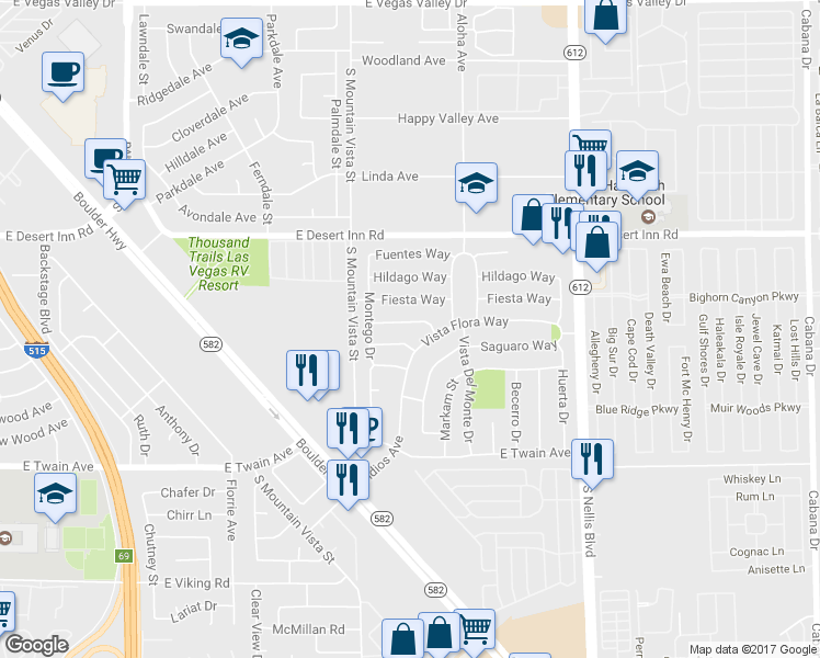 map of restaurants, bars, coffee shops, grocery stores, and more near 4723 Esplanade Way in Las Vegas