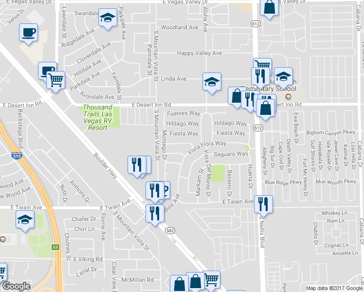 map of restaurants, bars, coffee shops, grocery stores, and more near 4723 Esplanade Way in Las Vegas