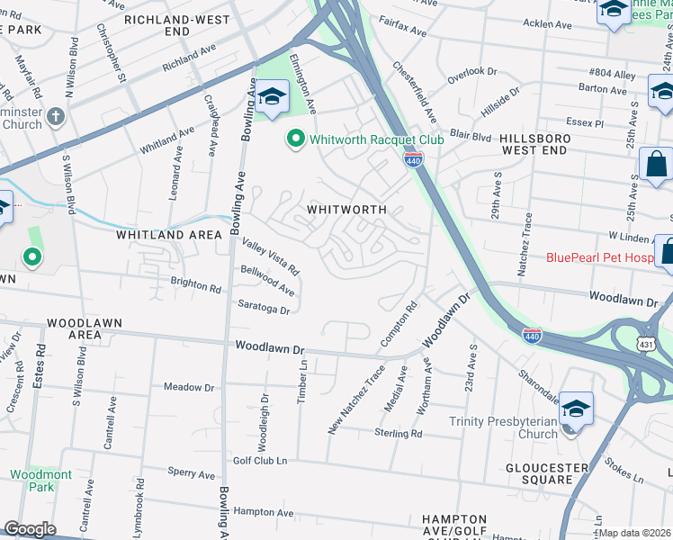 map of restaurants, bars, coffee shops, grocery stores, and more near 316 Whitworth Way in Nashville