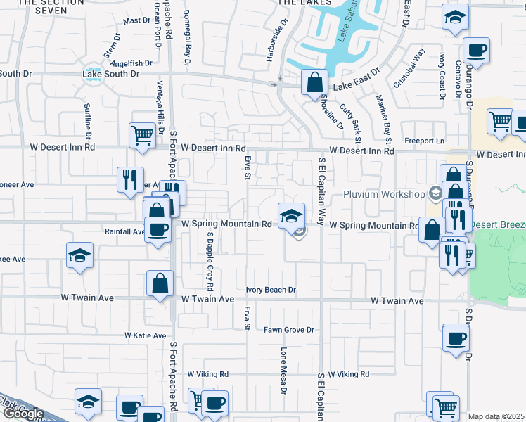 map of restaurants, bars, coffee shops, grocery stores, and more near 3450 Erva Street in Las Vegas