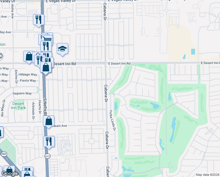 map of restaurants, bars, coffee shops, grocery stores, and more near 3400 Cabana Drive in Las Vegas