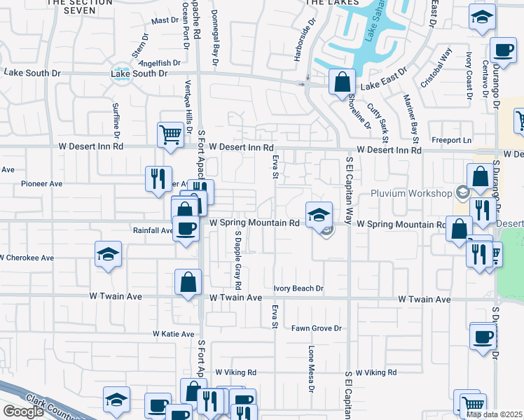 map of restaurants, bars, coffee shops, grocery stores, and more near 3455 Erva Street in Las Vegas