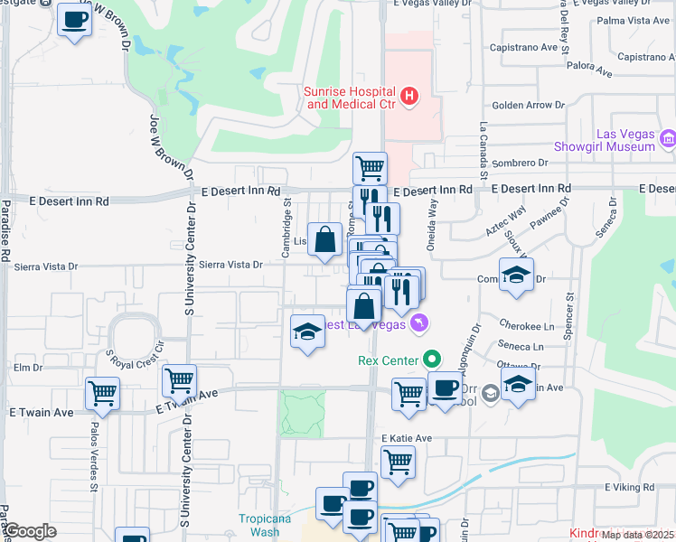 map of restaurants, bars, coffee shops, grocery stores, and more near 3501 South Maryland Parkway in Las Vegas