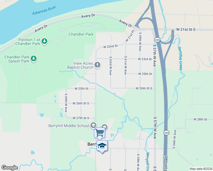 map of restaurants, bars, coffee shops, grocery stores, and more near 6144 West 26th Street in Tulsa