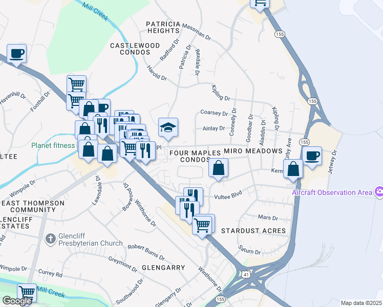 map of restaurants, bars, coffee shops, grocery stores, and more near 1100 Thompson Place in Nashville