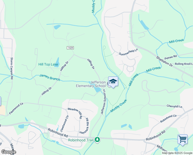 map of restaurants, bars, coffee shops, grocery stores, and more near 2445 Hilltop Drive in Winston-Salem