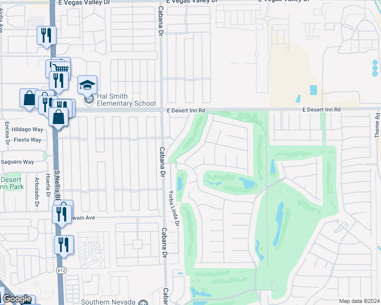 map of restaurants, bars, coffee shops, grocery stores, and more near 3445 Blue Ash Lane in Las Vegas