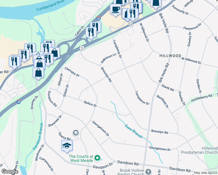 map of restaurants, bars, coffee shops, grocery stores, and more near 865 Bresslyn Road in Nashville