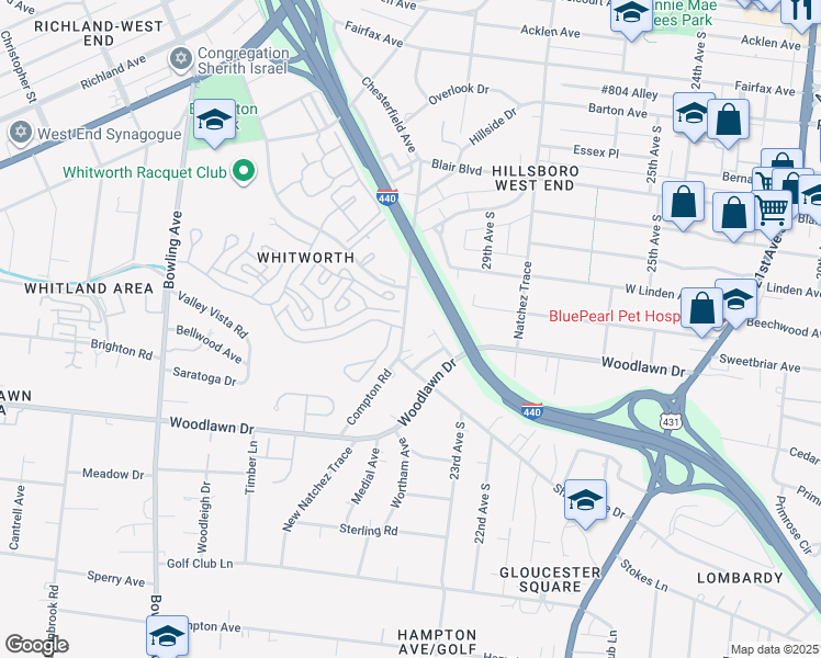 map of restaurants, bars, coffee shops, grocery stores, and more near 2520A Sharondale Drive in Nashville