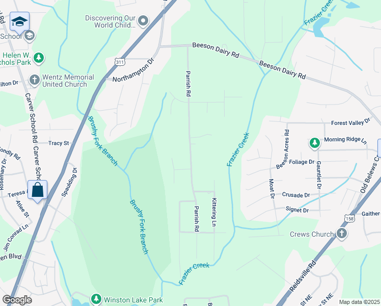 map of restaurants, bars, coffee shops, grocery stores, and more near Parrish Road in Winston-Salem