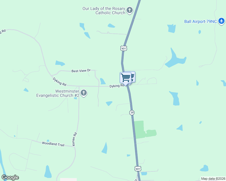 map of restaurants, bars, coffee shops, grocery stores, and more near 41 Dyking Road in Louisburg