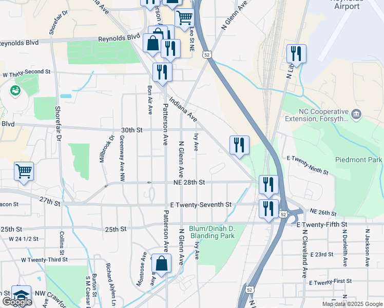 map of restaurants, bars, coffee shops, grocery stores, and more near 2918 Ivy Avenue in Winston-Salem