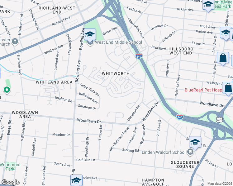 map of restaurants, bars, coffee shops, grocery stores, and more near 88 Victoria Park in Nashville