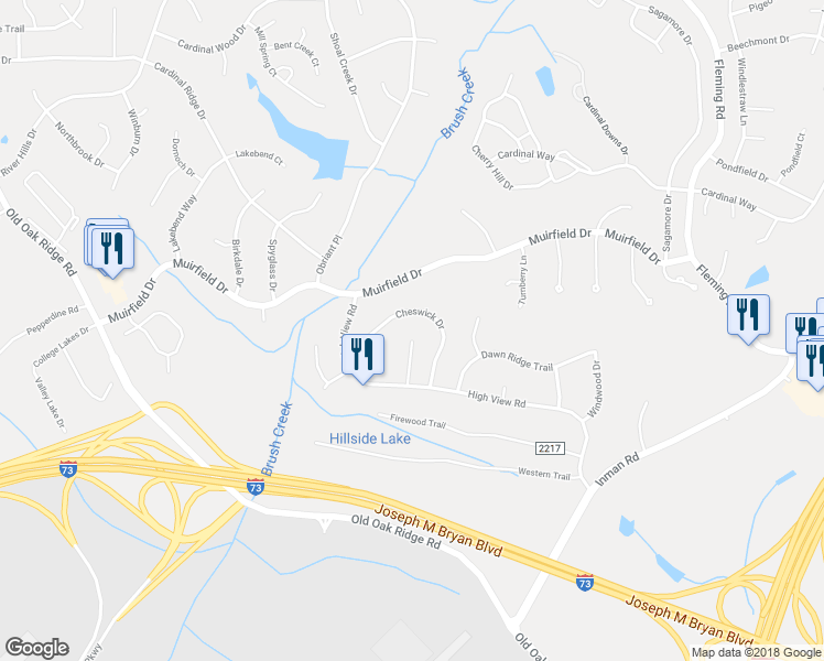map of restaurants, bars, coffee shops, grocery stores, and more near 3216 Cottingham Court in Greensboro