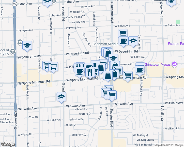 map of restaurants, bars, coffee shops, grocery stores, and more near 5161 West Pioneer Avenue in Las Vegas