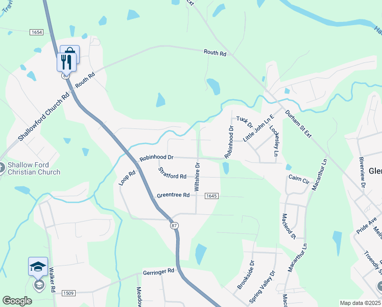 map of restaurants, bars, coffee shops, grocery stores, and more near 823 Wiltshire Drive in Burlington