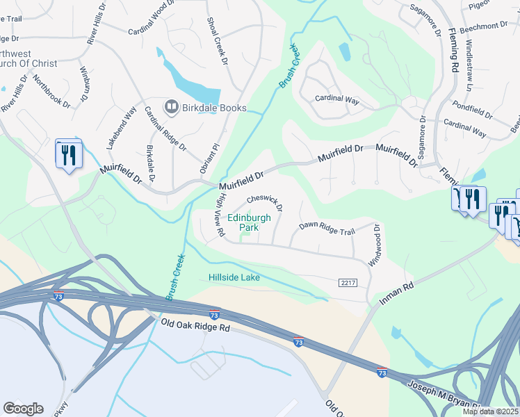 map of restaurants, bars, coffee shops, grocery stores, and more near 3216 Cottingham Court in Greensboro