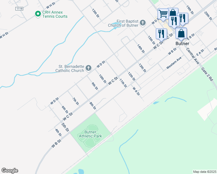 map of restaurants, bars, coffee shops, grocery stores, and more near 300 10th Street in Butner
