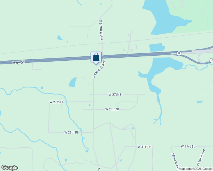 map of restaurants, bars, coffee shops, grocery stores, and more near 26201 West 27th Street in Sand Springs
