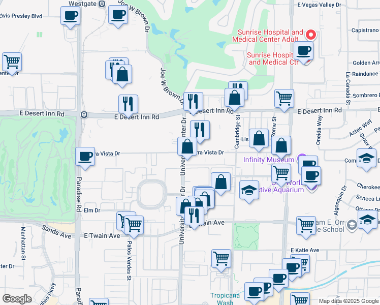 map of restaurants, bars, coffee shops, grocery stores, and more near 825 Sierra Vista Drive in Las Vegas