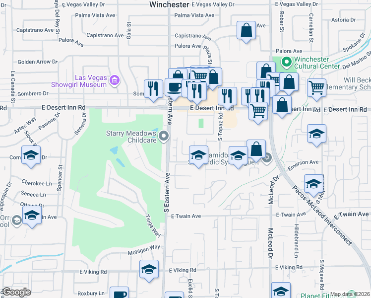 map of restaurants, bars, coffee shops, grocery stores, and more near 3422 Villa Hermosa Drive in Las Vegas