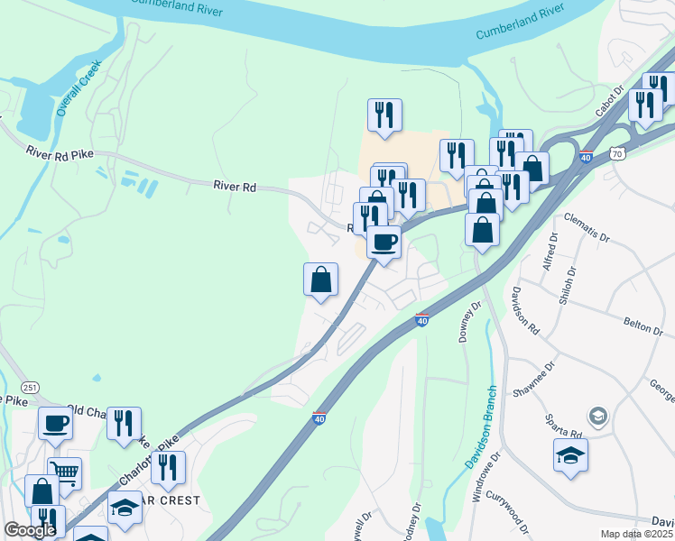 map of restaurants, bars, coffee shops, grocery stores, and more near 7116 Charlotte Pike in Nashville