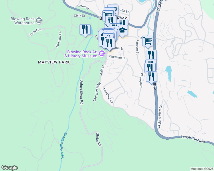 map of restaurants, bars, coffee shops, grocery stores, and more near 209 Chestnut Circle in Blowing Rock