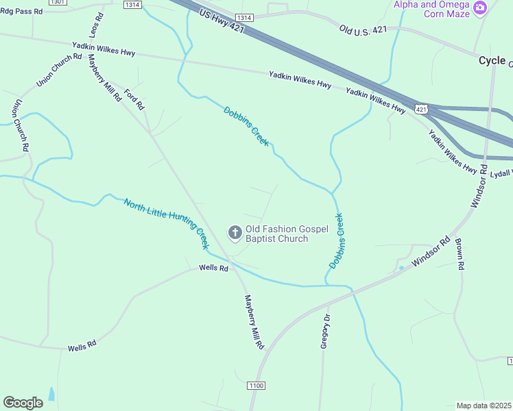 map of restaurants, bars, coffee shops, grocery stores, and more near 1122 Walnut Road in Hamptonville