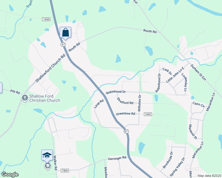 map of restaurants, bars, coffee shops, grocery stores, and more near 1917 Robinhood Drive in Burlington