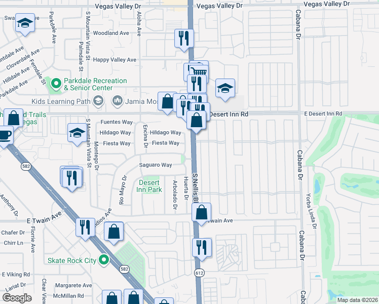 map of restaurants, bars, coffee shops, grocery stores, and more near 3385 Allegheny Drive in Las Vegas