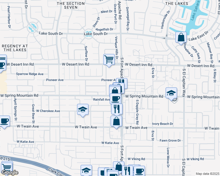 map of restaurants, bars, coffee shops, grocery stores, and more near 3451 White Mountain Street in Las Vegas