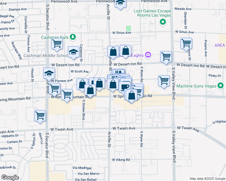 map of restaurants, bars, coffee shops, grocery stores, and more near 4300 Spring Mountain Road in Las Vegas