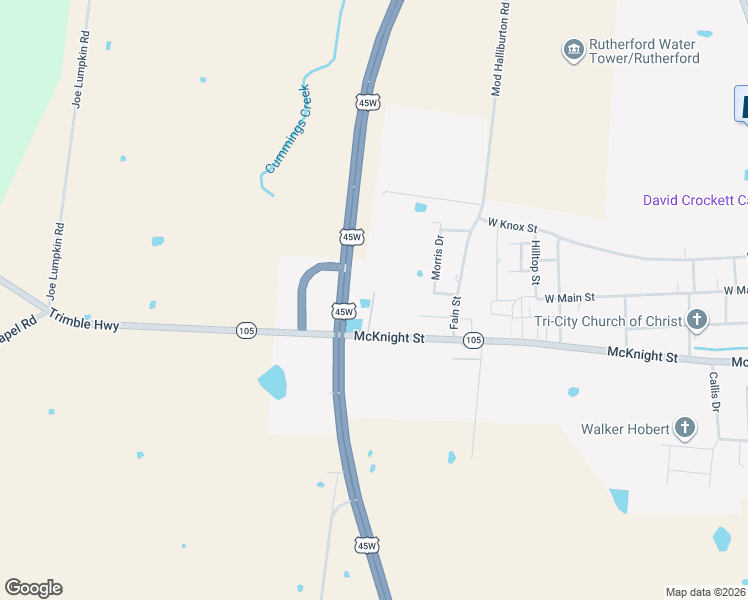 map of restaurants, bars, coffee shops, grocery stores, and more near U.S. 45W in Rutherford