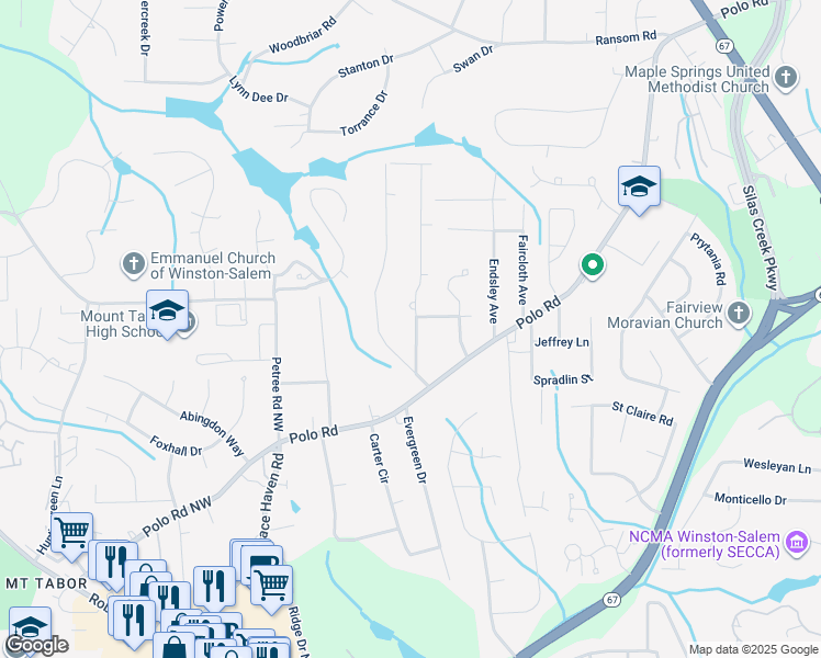 map of restaurants, bars, coffee shops, grocery stores, and more near 1460 Benbow Street in Winston-Salem