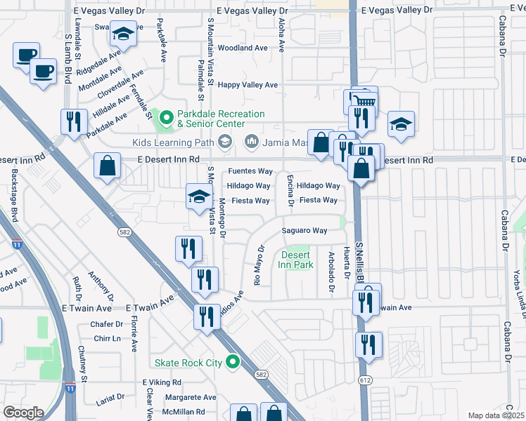 map of restaurants, bars, coffee shops, grocery stores, and more near 4779 Fiesta Way in Las Vegas