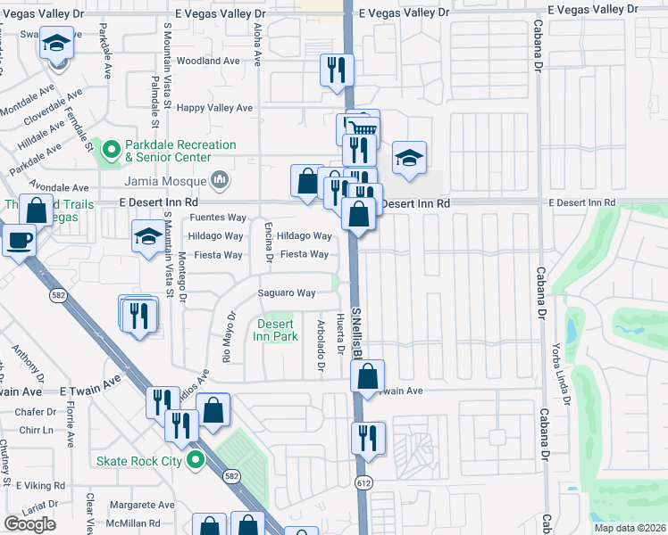 map of restaurants, bars, coffee shops, grocery stores, and more near 4957 Fiesta Way in Las Vegas