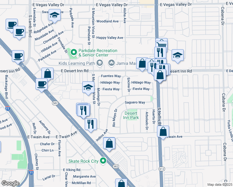 map of restaurants, bars, coffee shops, grocery stores, and more near 4779 Fiesta Way in Las Vegas