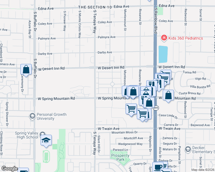 map of restaurants, bars, coffee shops, grocery stores, and more near 7240 Spring Flower Avenue in Las Vegas