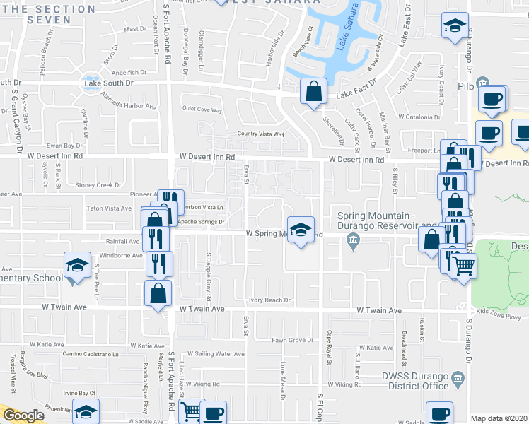 map of restaurants, bars, coffee shops, grocery stores, and more near 9147 West Desert Inn Road in Las Vegas