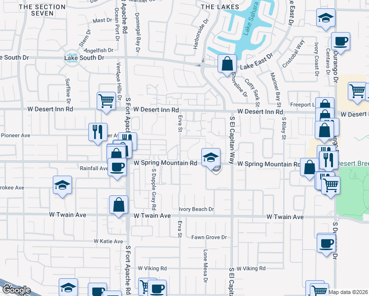 map of restaurants, bars, coffee shops, grocery stores, and more near 9147 West Desert Inn Road in Las Vegas