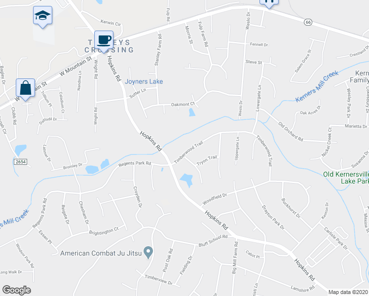 map of restaurants, bars, coffee shops, grocery stores, and more near 5917 Timberwood Trail in Kernersville