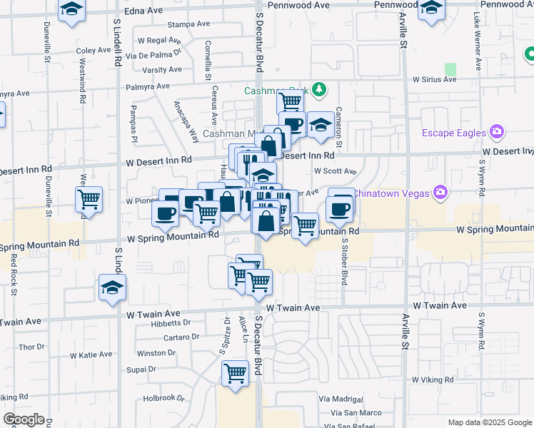 map of restaurants, bars, coffee shops, grocery stores, and more near 3430 South Decatur Boulevard in Las Vegas