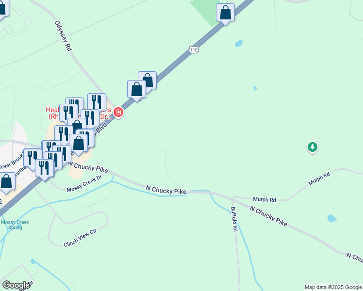 map of restaurants, bars, coffee shops, grocery stores, and more near 956 North Chucky Pike in Jefferson City