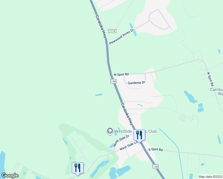 map of restaurants, bars, coffee shops, grocery stores, and more near 8260 Caratoke Hwy in Powells Point