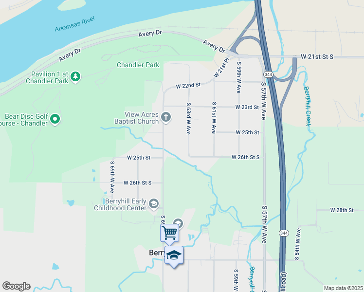 map of restaurants, bars, coffee shops, grocery stores, and more near 2380 South 63rd West Avenue in Tulsa