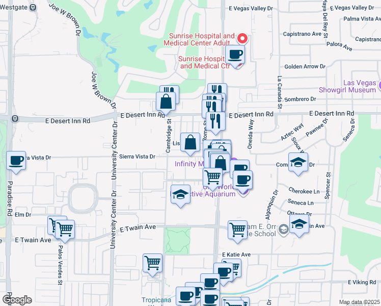 map of restaurants, bars, coffee shops, grocery stores, and more near 1077 Lisbon Avenue in Las Vegas