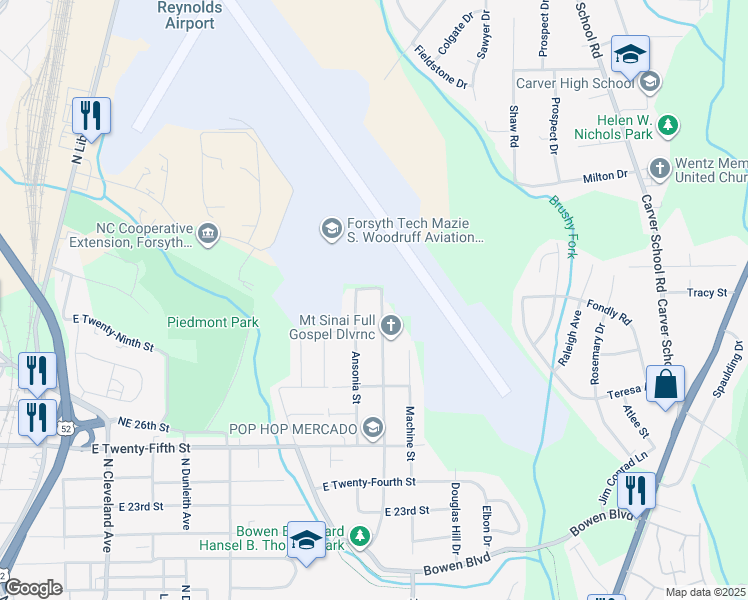 map of restaurants, bars, coffee shops, grocery stores, and more near 2828 Manchester Street in Winston-Salem