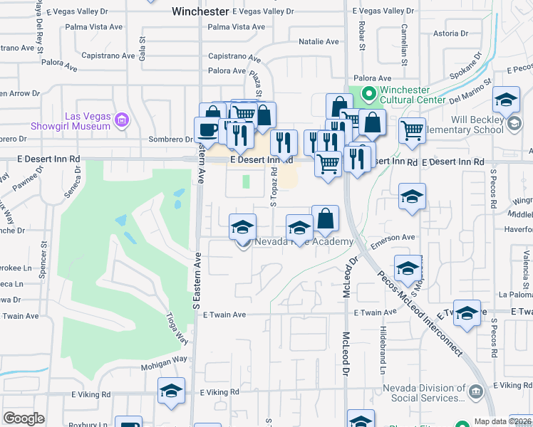 map of restaurants, bars, coffee shops, grocery stores, and more near 2577 Pera Circle in Las Vegas