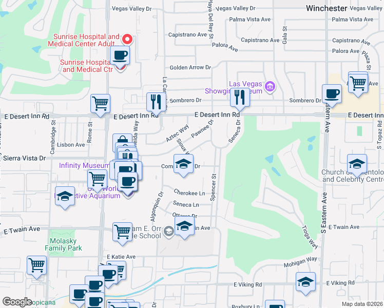 map of restaurants, bars, coffee shops, grocery stores, and more near 1651 Chippewa Drive in Las Vegas