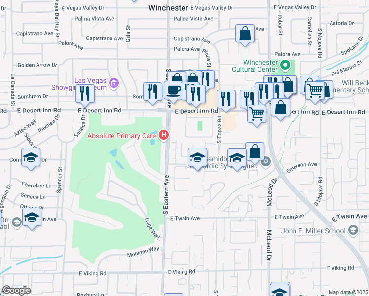map of restaurants, bars, coffee shops, grocery stores, and more near 3422 Villa Hermosa Drive in Las Vegas